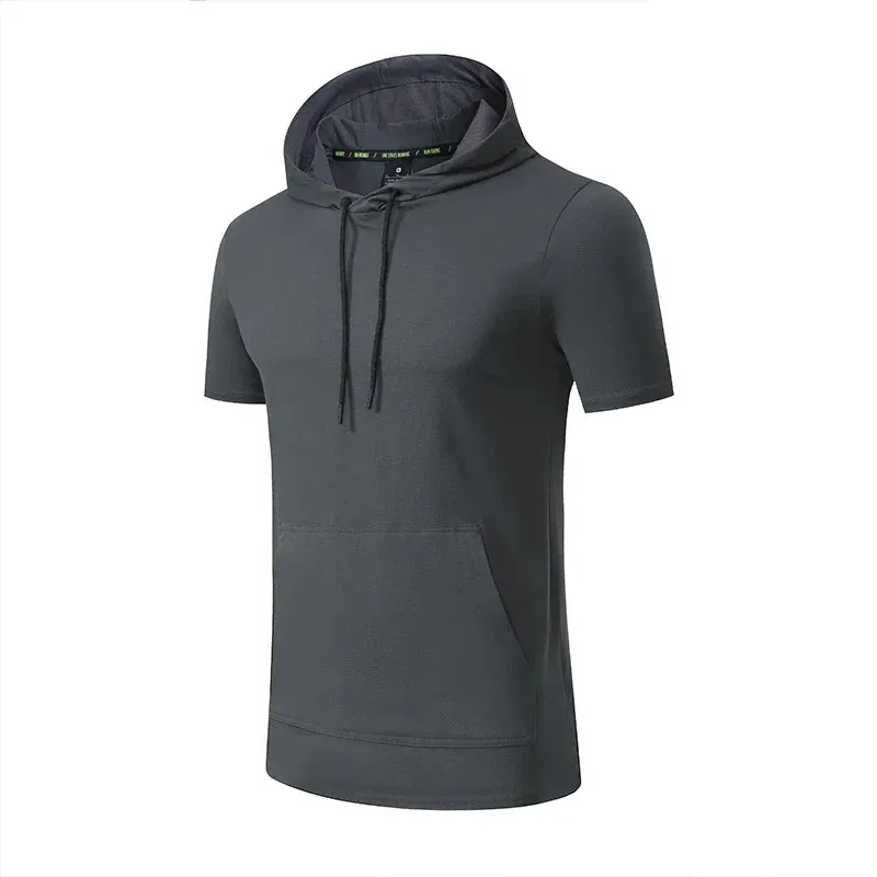 MC - Men’s Compression Hoodie: Short sleeve, tight-fit, ideal for sports, jogging, and outdoor leisure