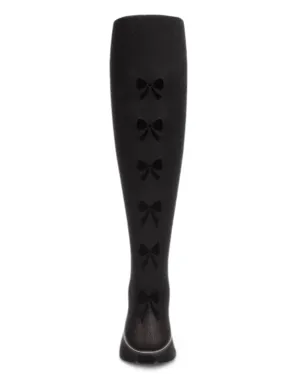 Memoi Flocked Backseam Bow Opaque Tights Black