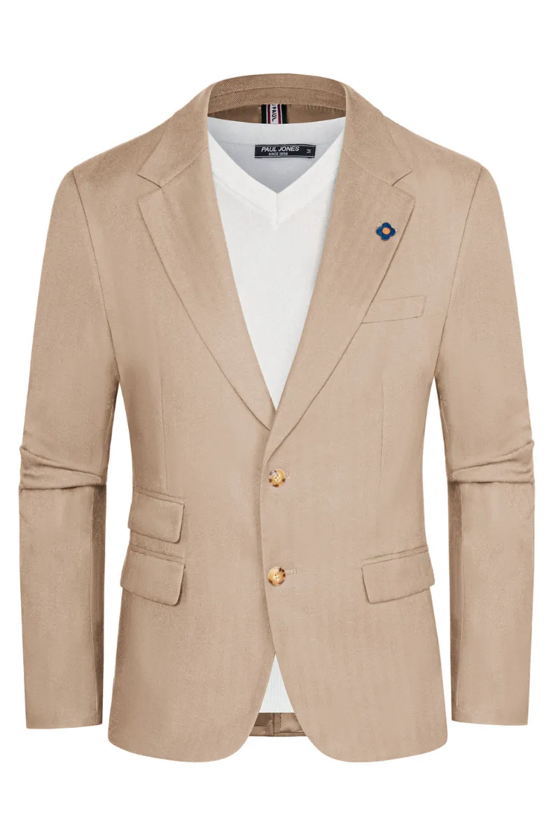 Men Notch Lapel Blazer Coat Casual Two-Button Back Slit Suit Coat