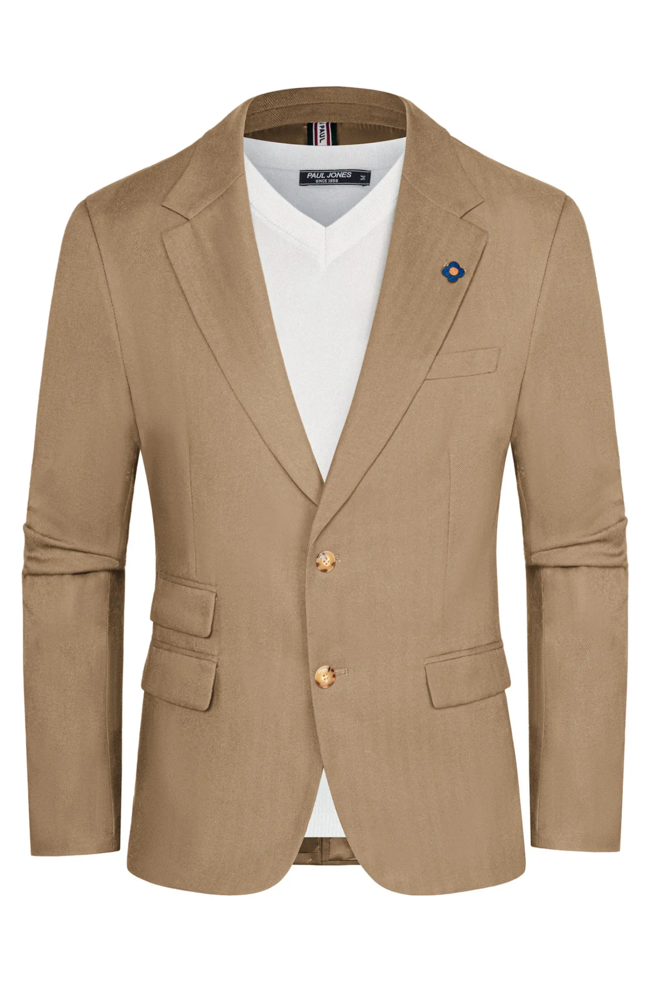 Men Notch Lapel Blazer Coat Casual Two-Button Back Slit Suit Coat