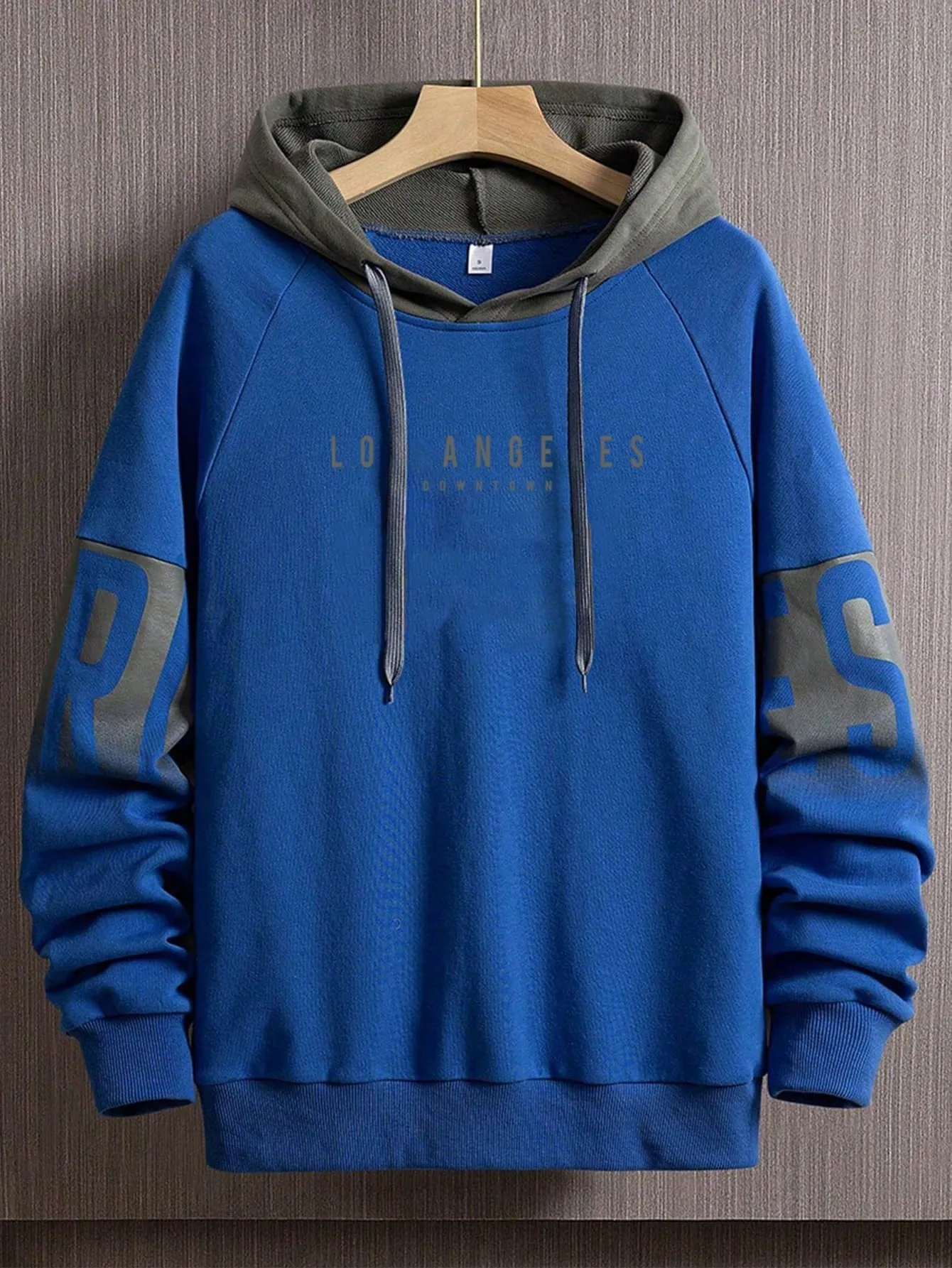 Men's Colorblock Letter Print Drawstring Hooded Sweatshirt