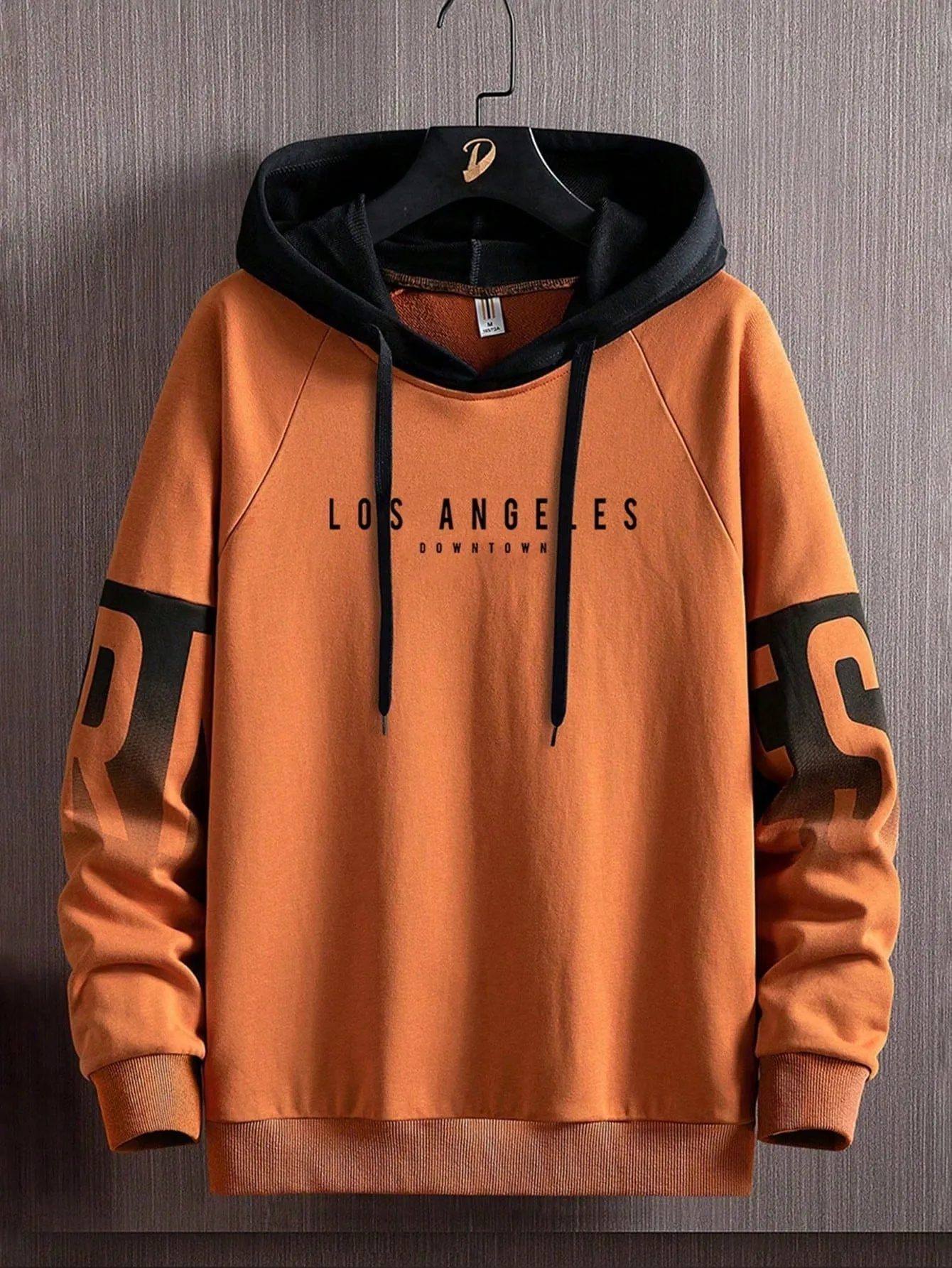 Men's Colorblock Letter Print Drawstring Hooded Sweatshirt