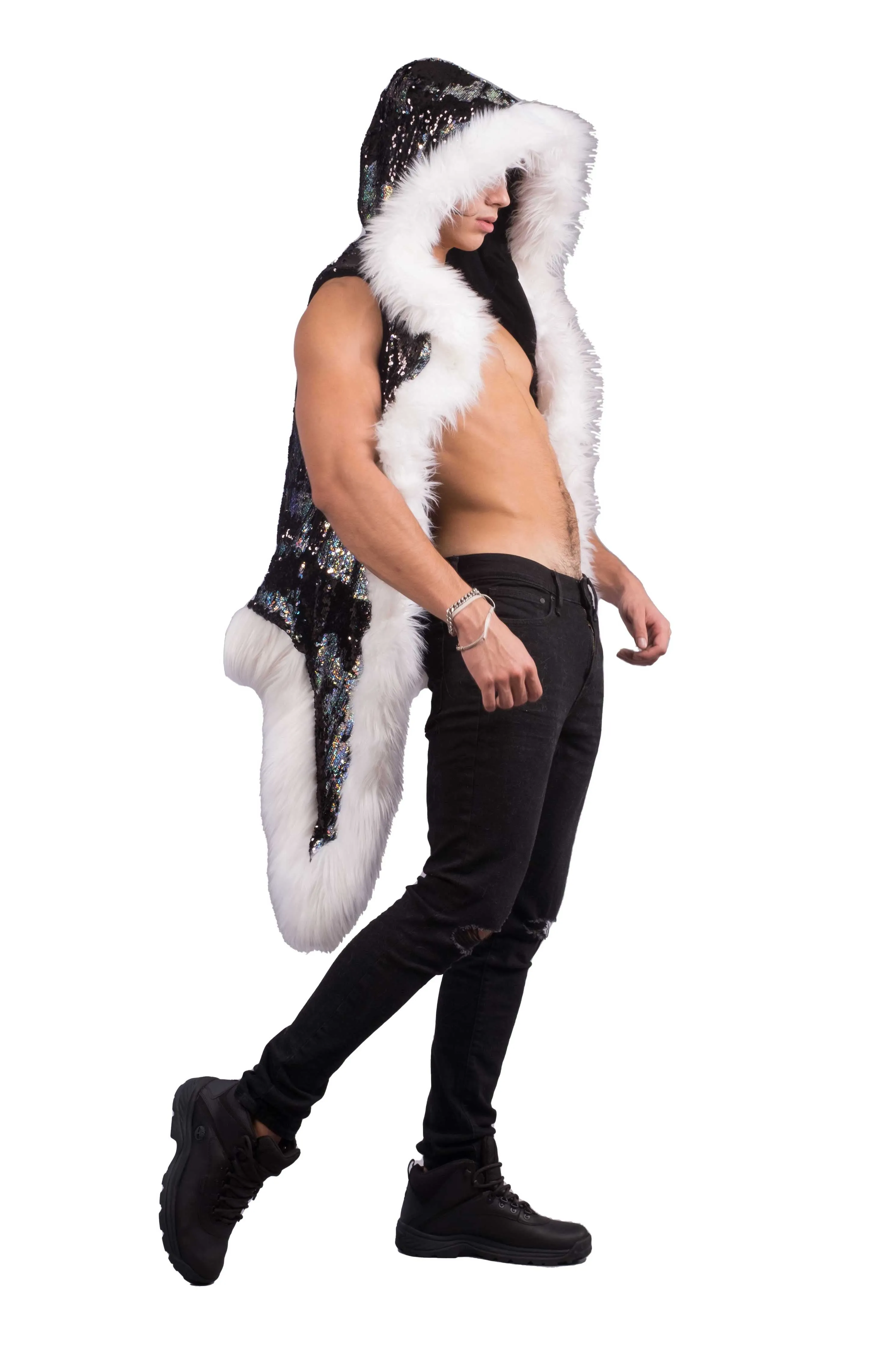 Men's Sequin Vest in "Silver Hologram Black"