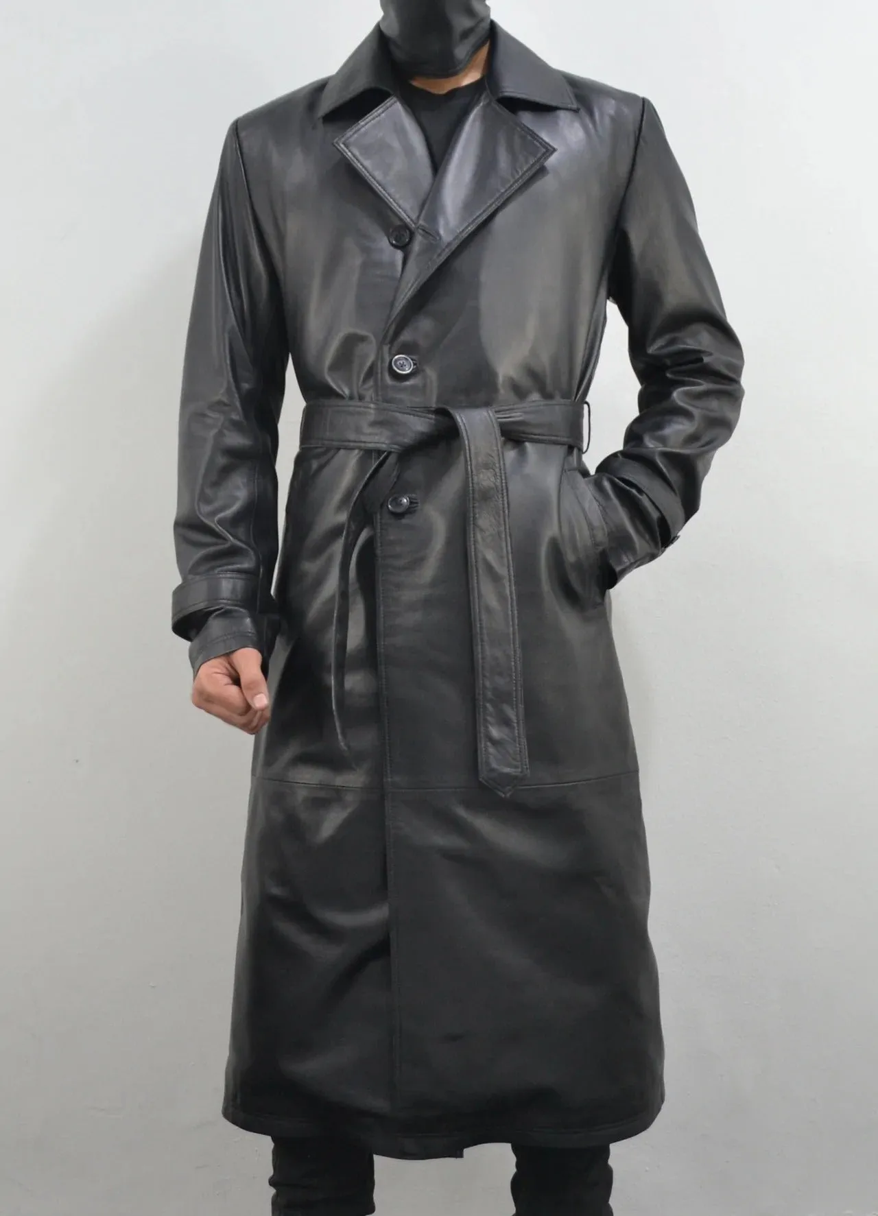 Men's Slim Fit Classic Black 100% Real Soft Leather Trench Coat