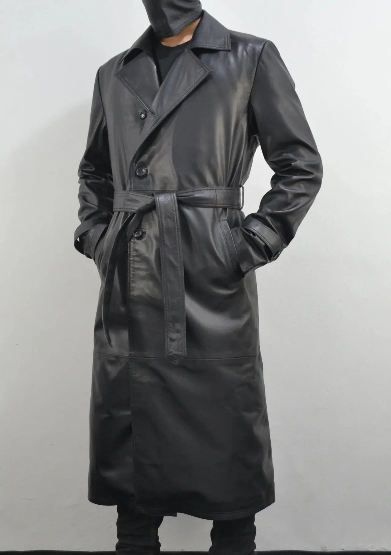 Men's Slim Fit Classic Black 100% Real Soft Leather Trench Coat