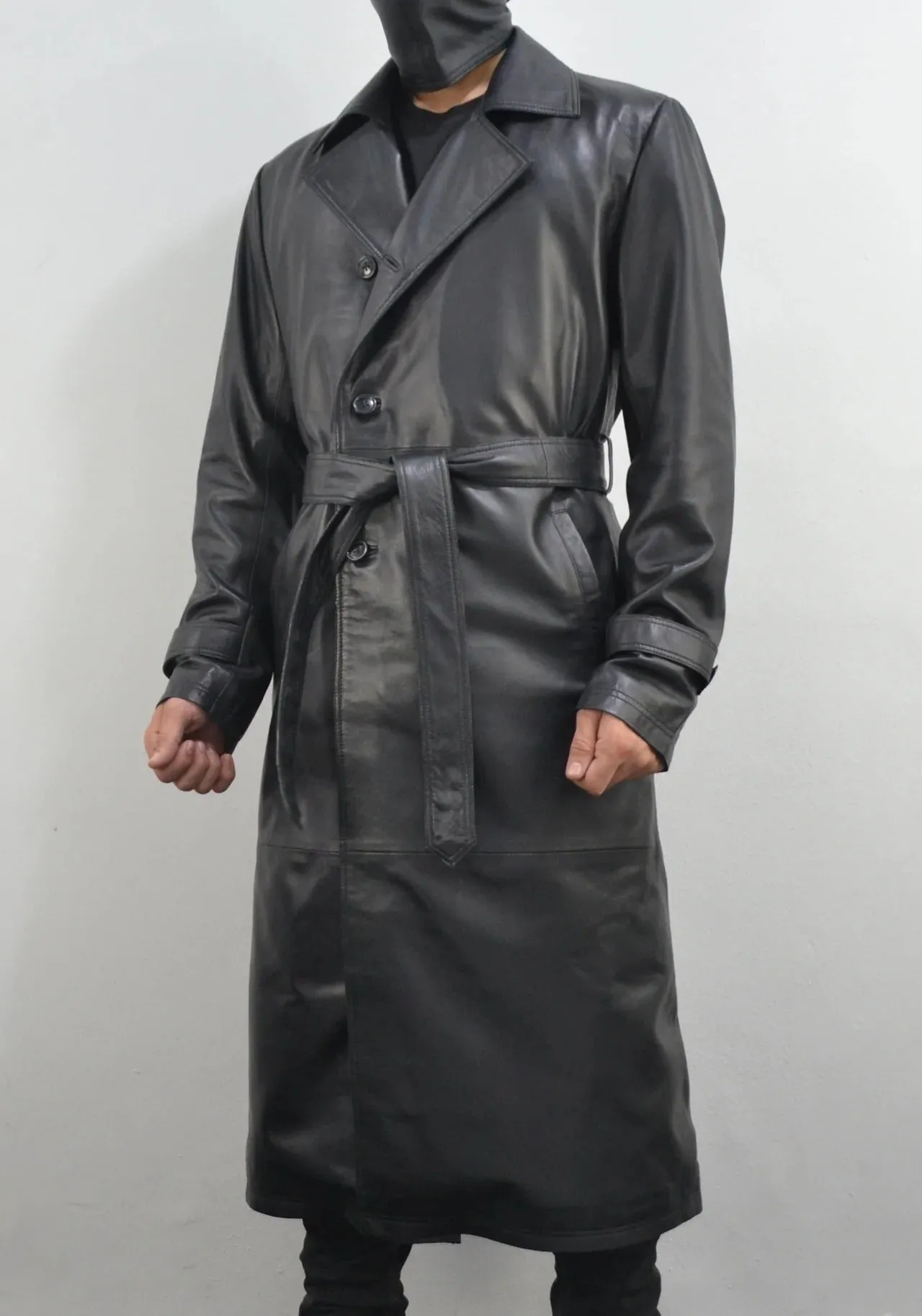 Men's Slim Fit Classic Black 100% Real Soft Leather Trench Coat