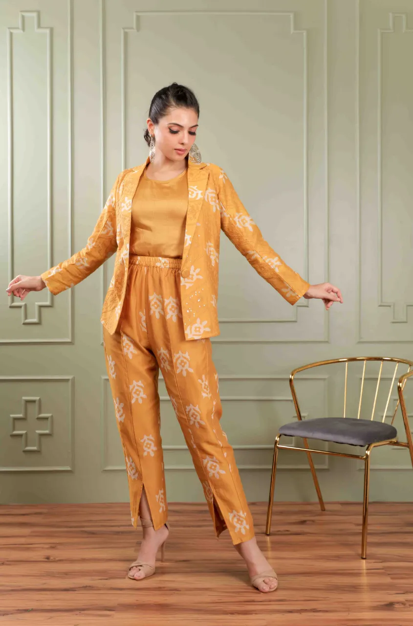 METTLE - Mustard Batik Print Blazer Set