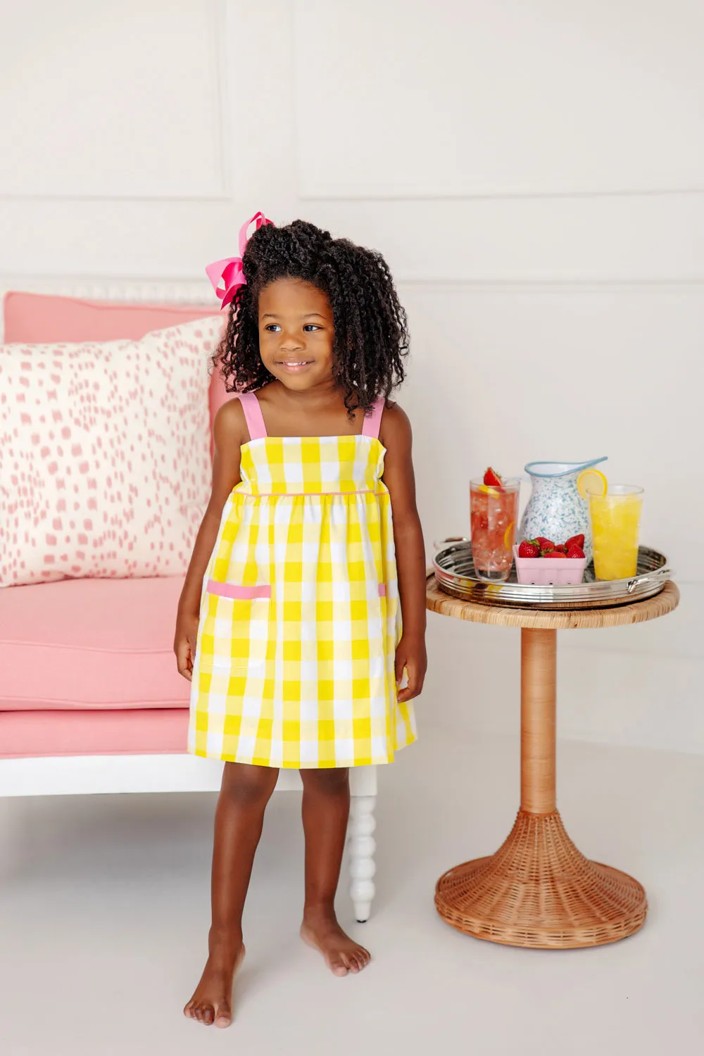 Millie Day Dress - Seaside Sunny Yellow Check with Hamptons Hot Pink