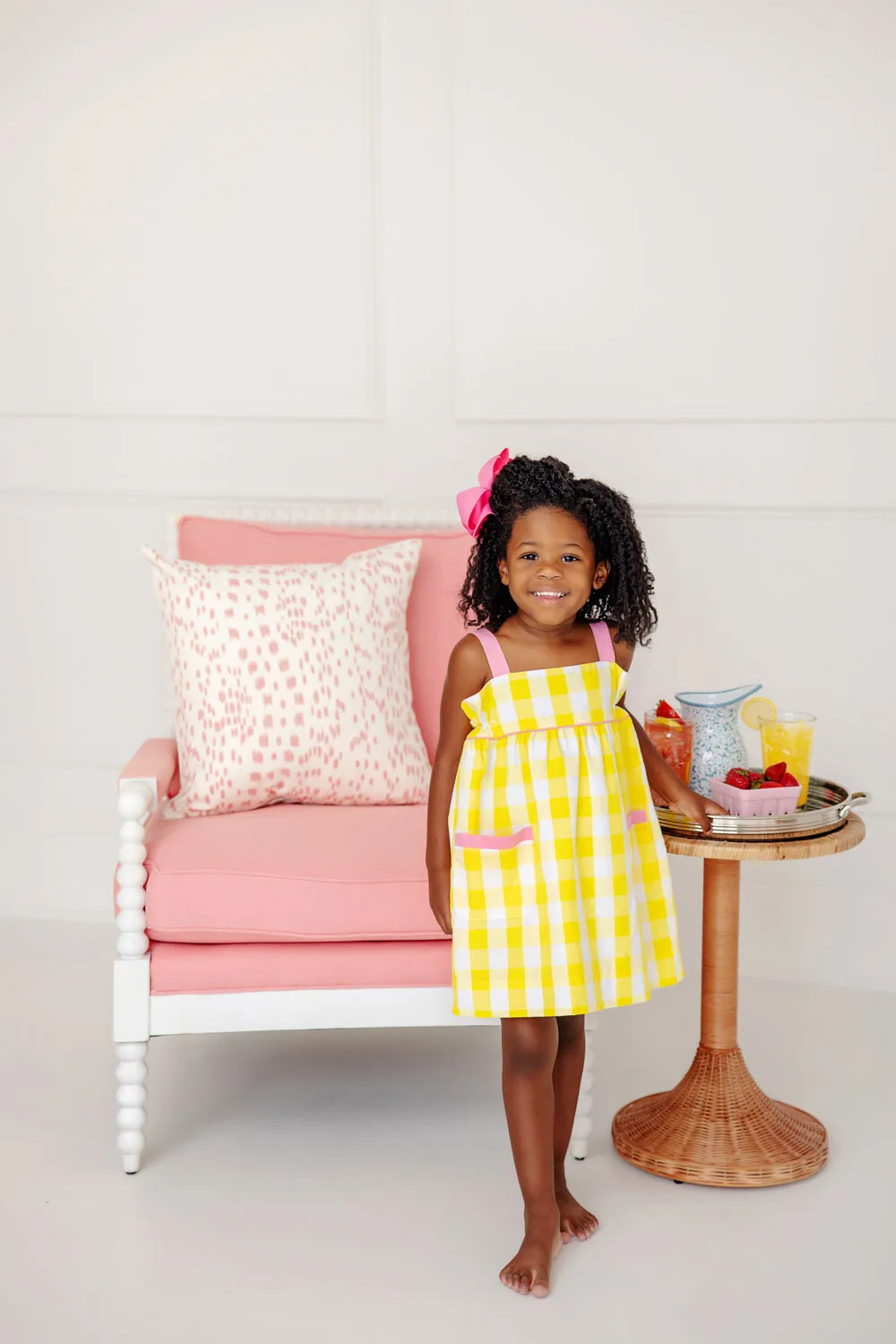 Millie Day Dress - Seaside Sunny Yellow Check with Hamptons Hot Pink