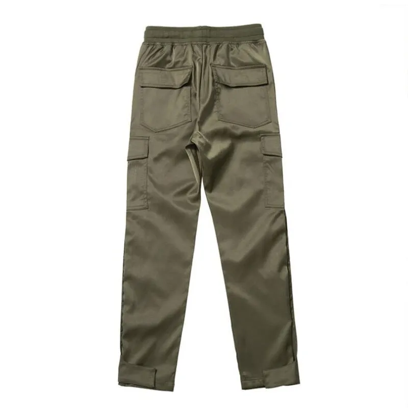 Multi Pocket Solid Streetwear Elastic Cargo Pants