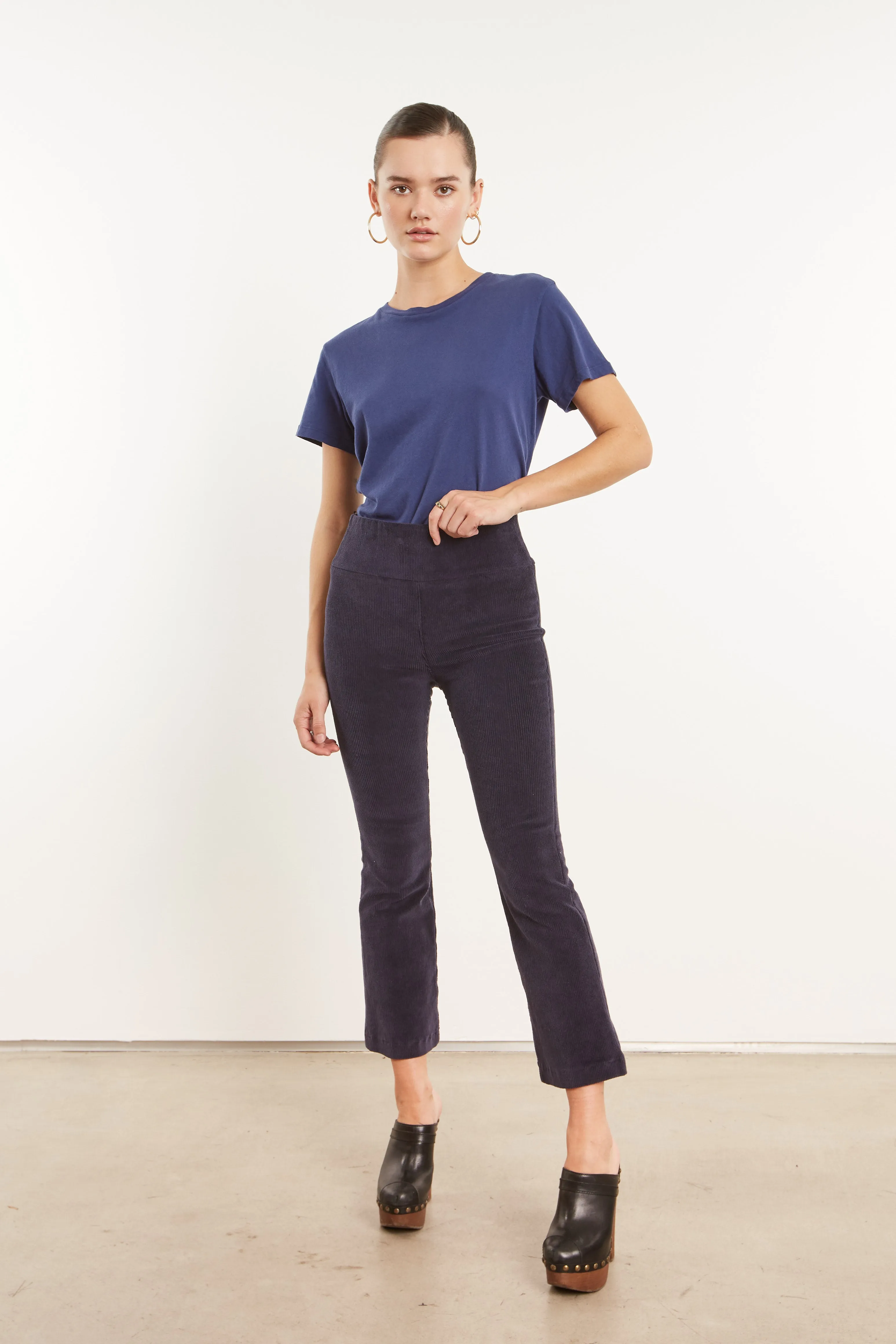 Navy Corduroy Crop Flare Pants