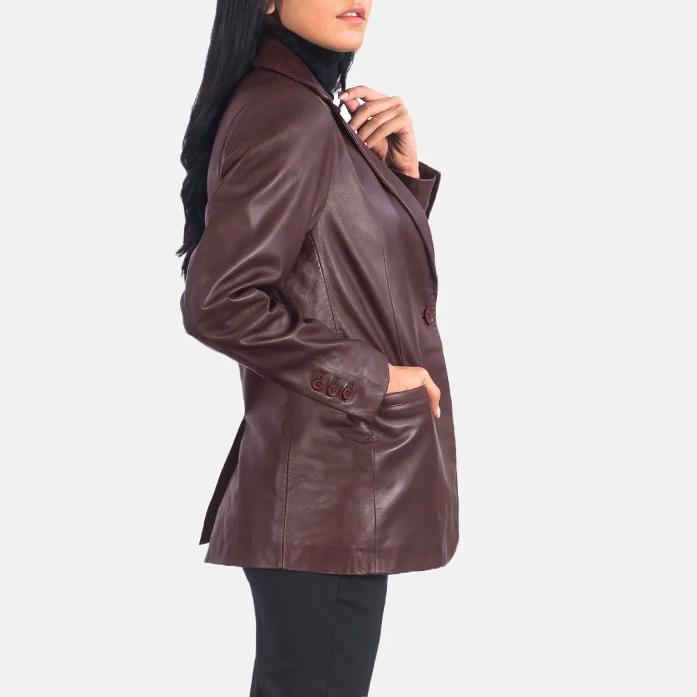 Norma Maroon Leather Blazer