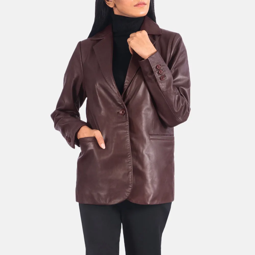 Norma Maroon Leather Blazer