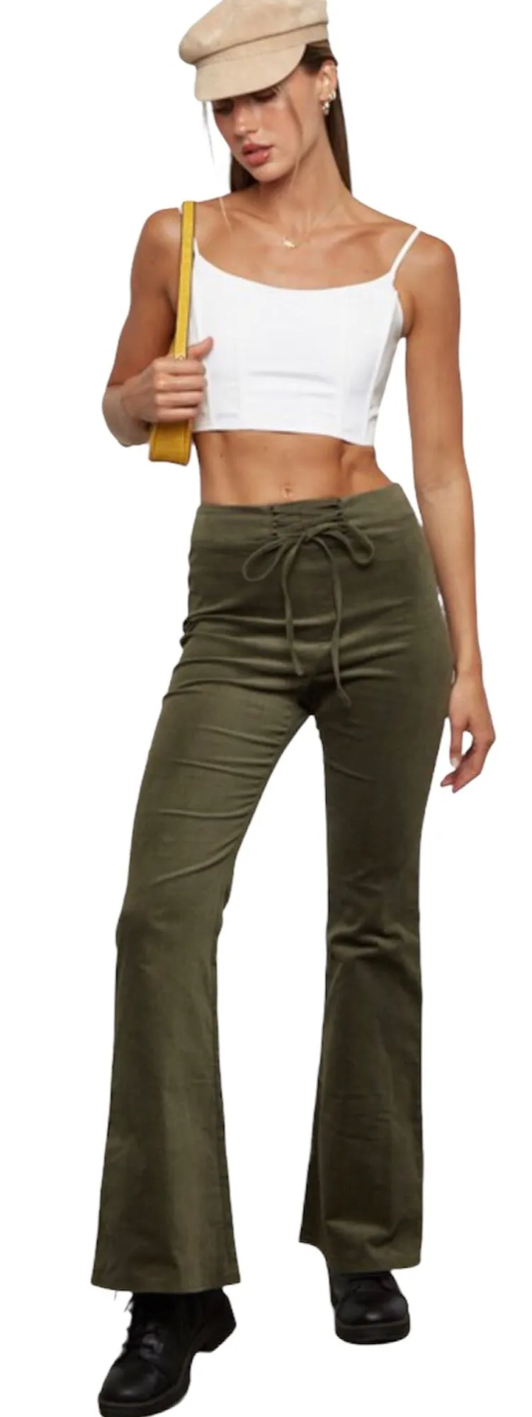 Olive Corduroy Flare Pants