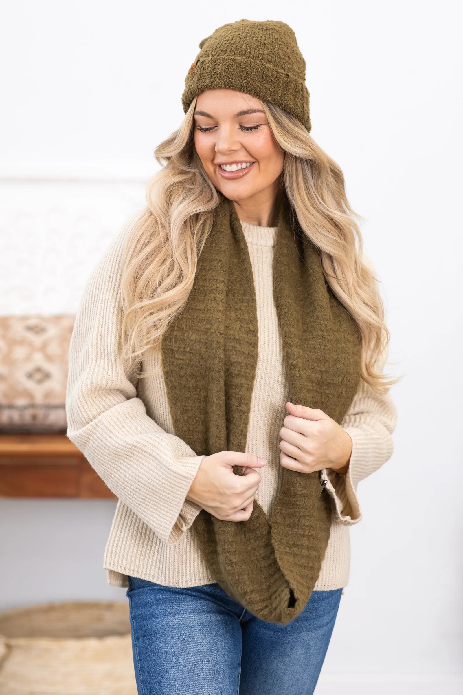 Olive Recycled Materials Infinity Scarf