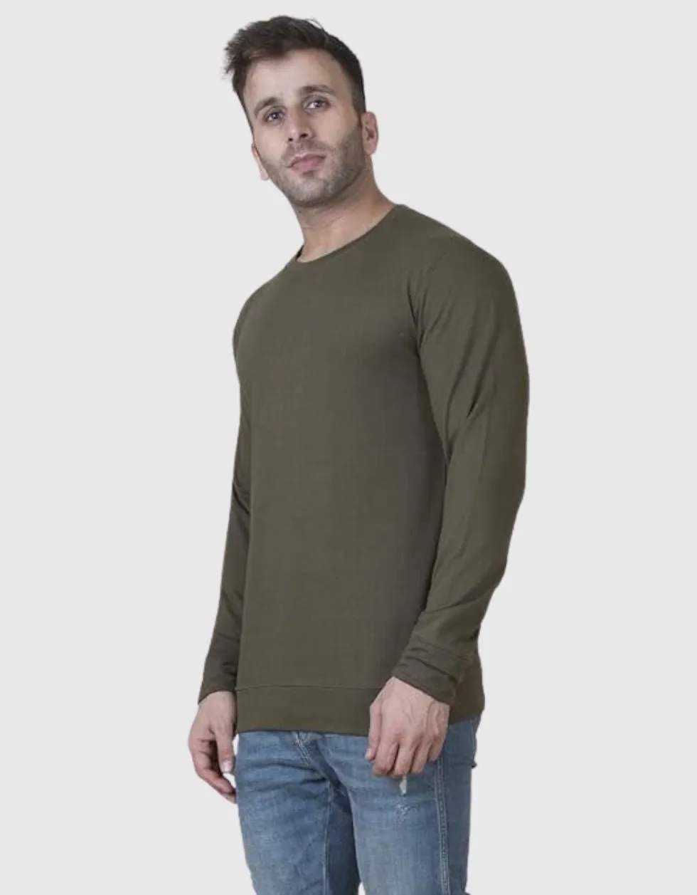 Olive Solid Regular Fit Sweatshirt