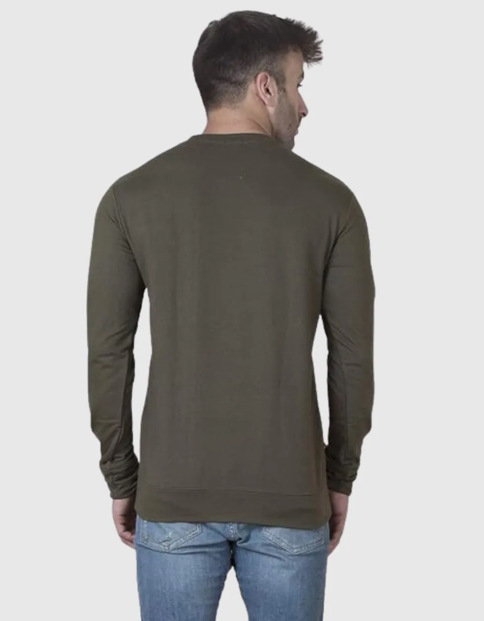 Olive Solid Regular Fit Sweatshirt