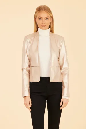 Open Front Faux Leather Jacket-  Pale Gold