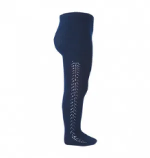 Openwork Side Warm Tights Navy 8 Years