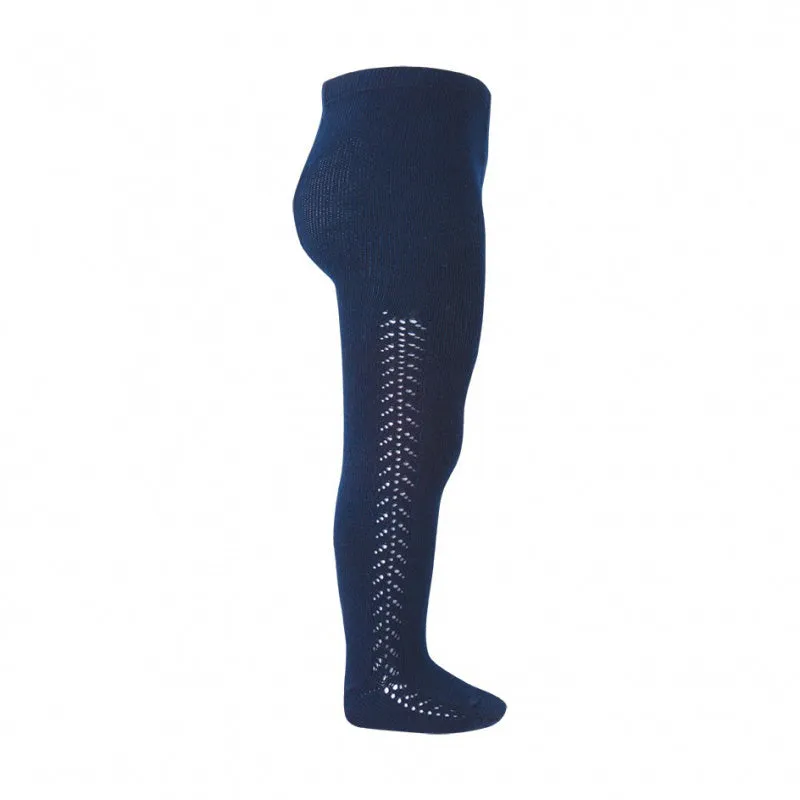 Openwork Side Warm Tights Navy 8 Years