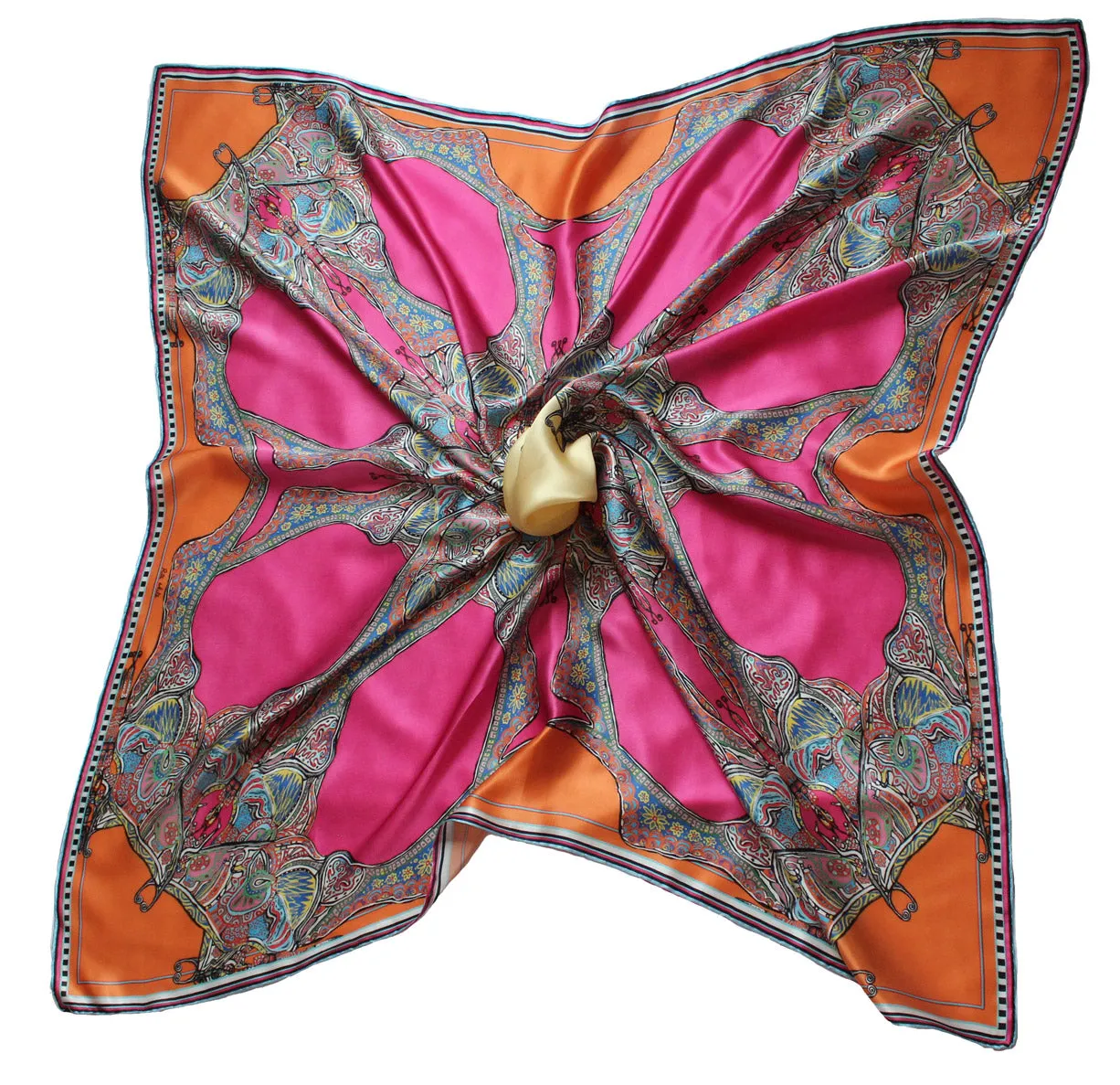 Orange/Pink Butterflies, 'The Emily', 100% Satin Silk, 110cm Square