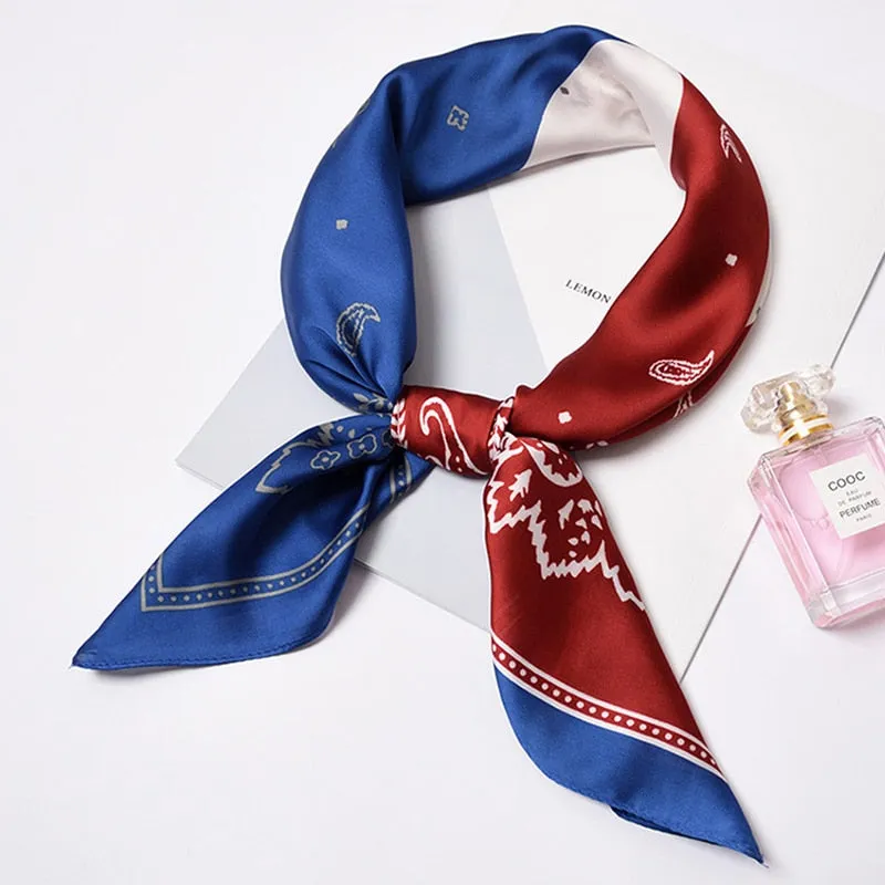 Paisley Women Silk Scarf Square Hijab Headband Design Print Luxury Spring Shawl Wraps Bandanas Foulard Female Hair Ribbon Sjaals