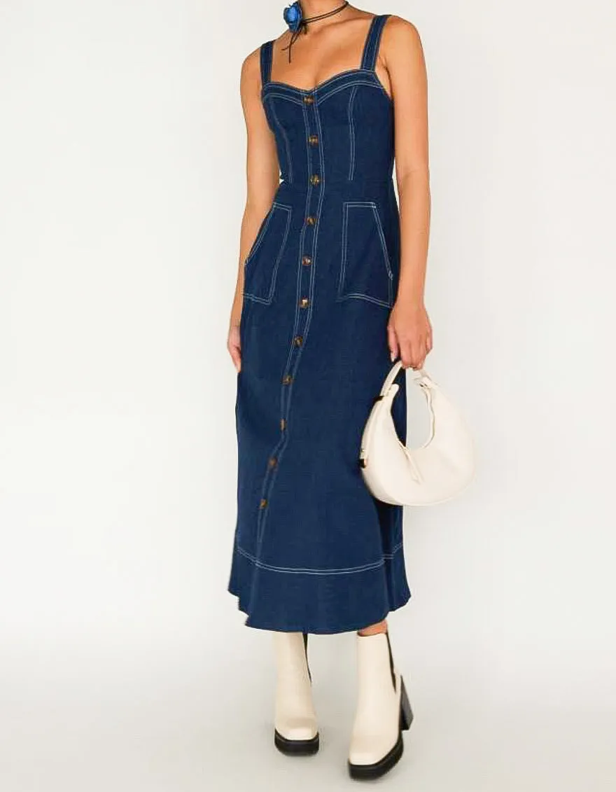 Paris Navy Denim Maxi Dress