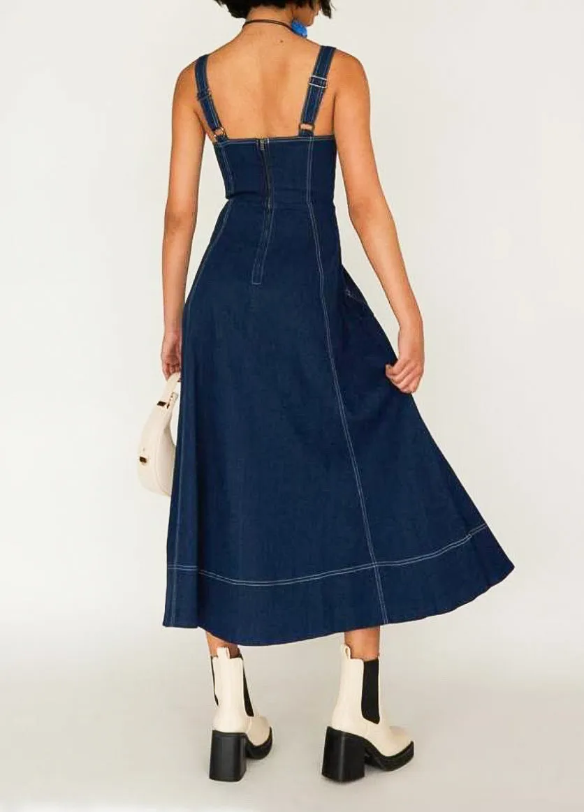 Paris Navy Denim Maxi Dress