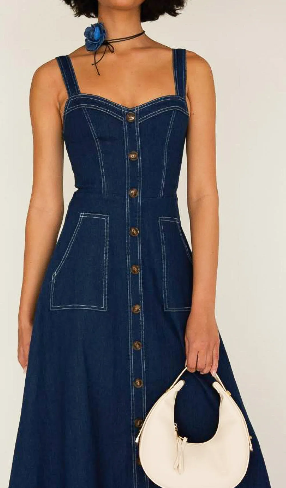 Paris Navy Denim Maxi Dress