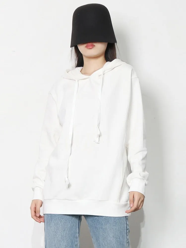 Patchwork Drawstring Sweatshirts For Women Hooded Long Sleeve Casual Loose Autumn Fashion Style Clothing