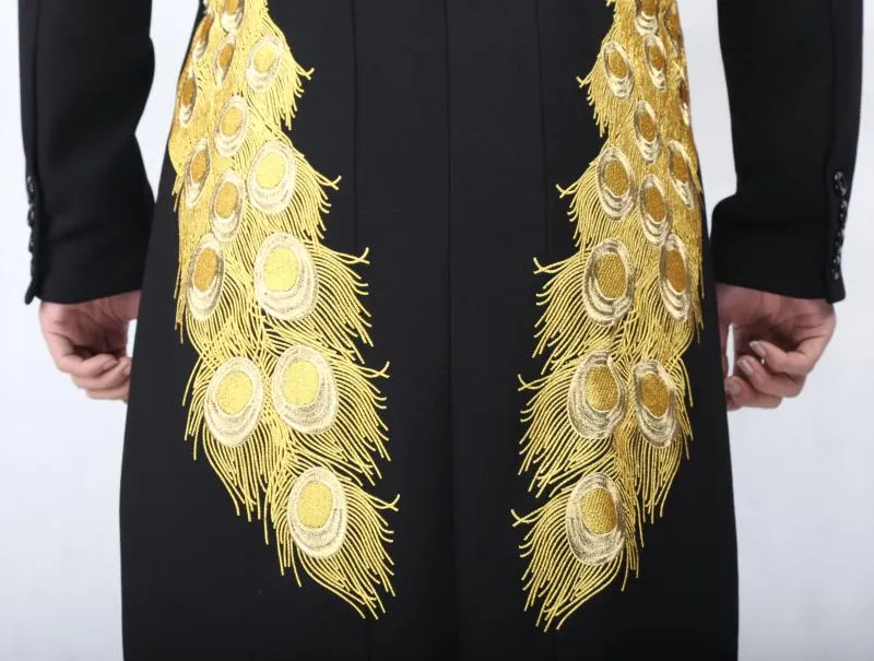 Peacock Embroidery Long Tail Blazer