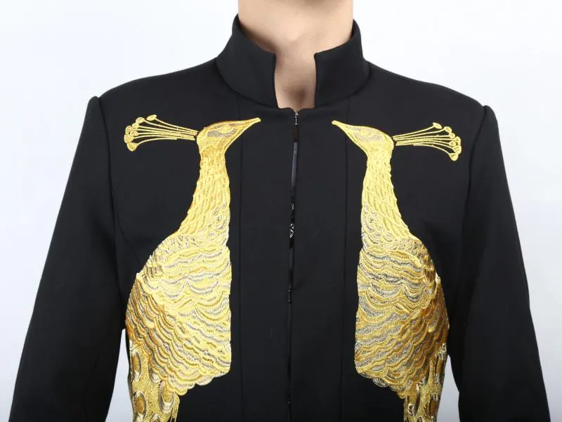 Peacock Embroidery Long Tail Blazer