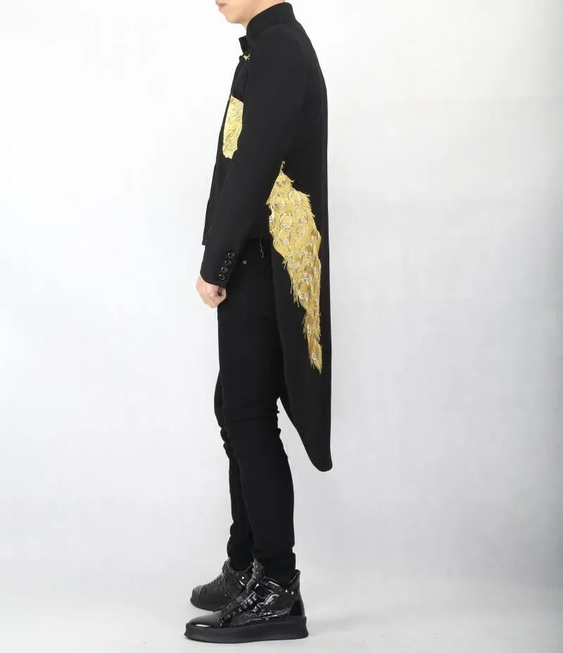 Peacock Embroidery Long Tail Blazer