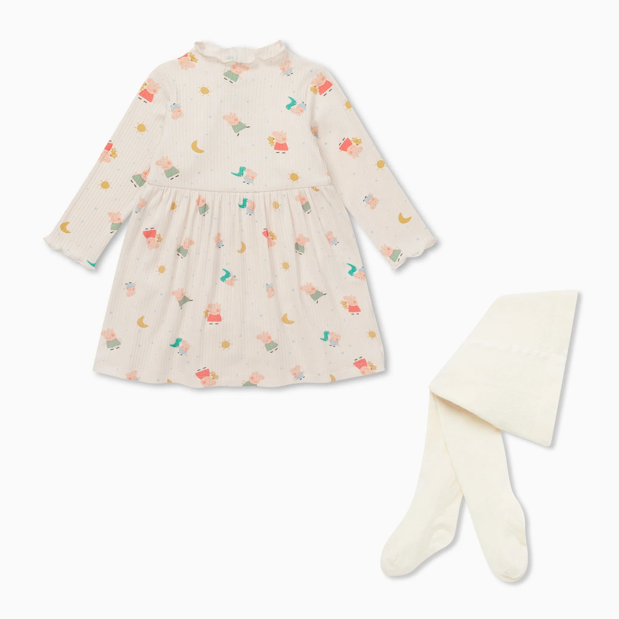 Peppa Pig Ribbed Dress & Tights Outfit