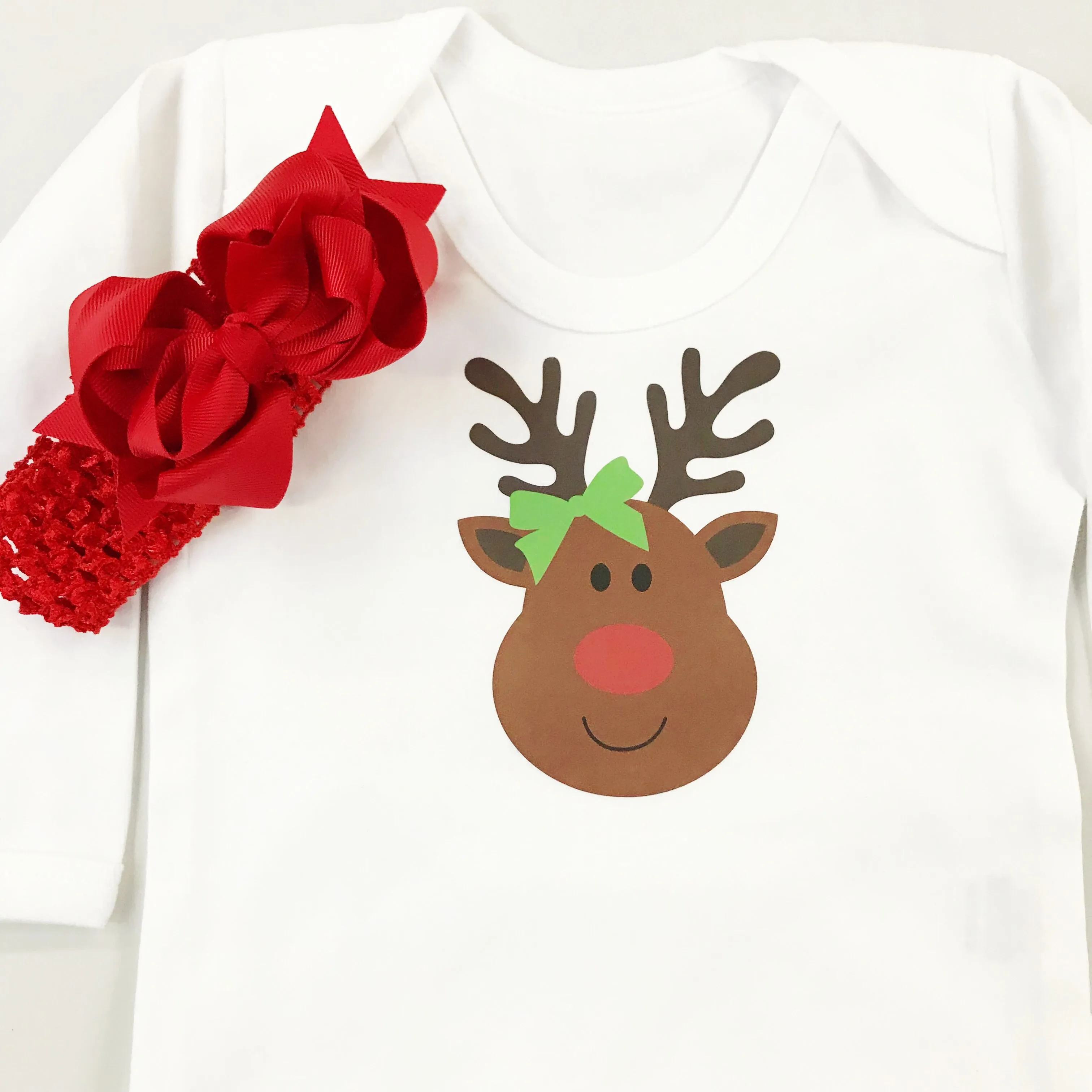 Personalised First Christmas Miss Rudolph Baby Grow or T Shirt for Girls