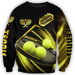 Personalized 3D Tennis Sweatshirt Hoodie Black Gold Pattern Tennis Player Shirt, Gift For Tennis Lover Tennis Player