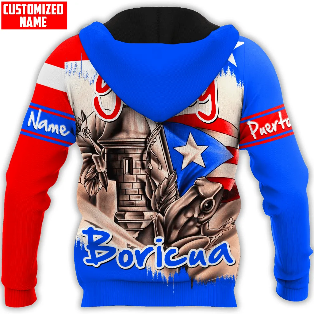 Personalized Puerto Rico Yo Soy Boricua Flag Distressed 3D Hoodie Shirt