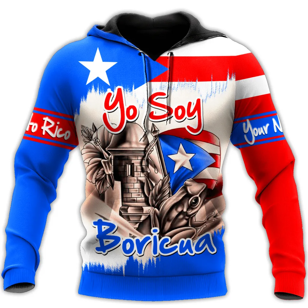 Personalized Puerto Rico Yo Soy Boricua Flag Distressed 3D Hoodie Shirt