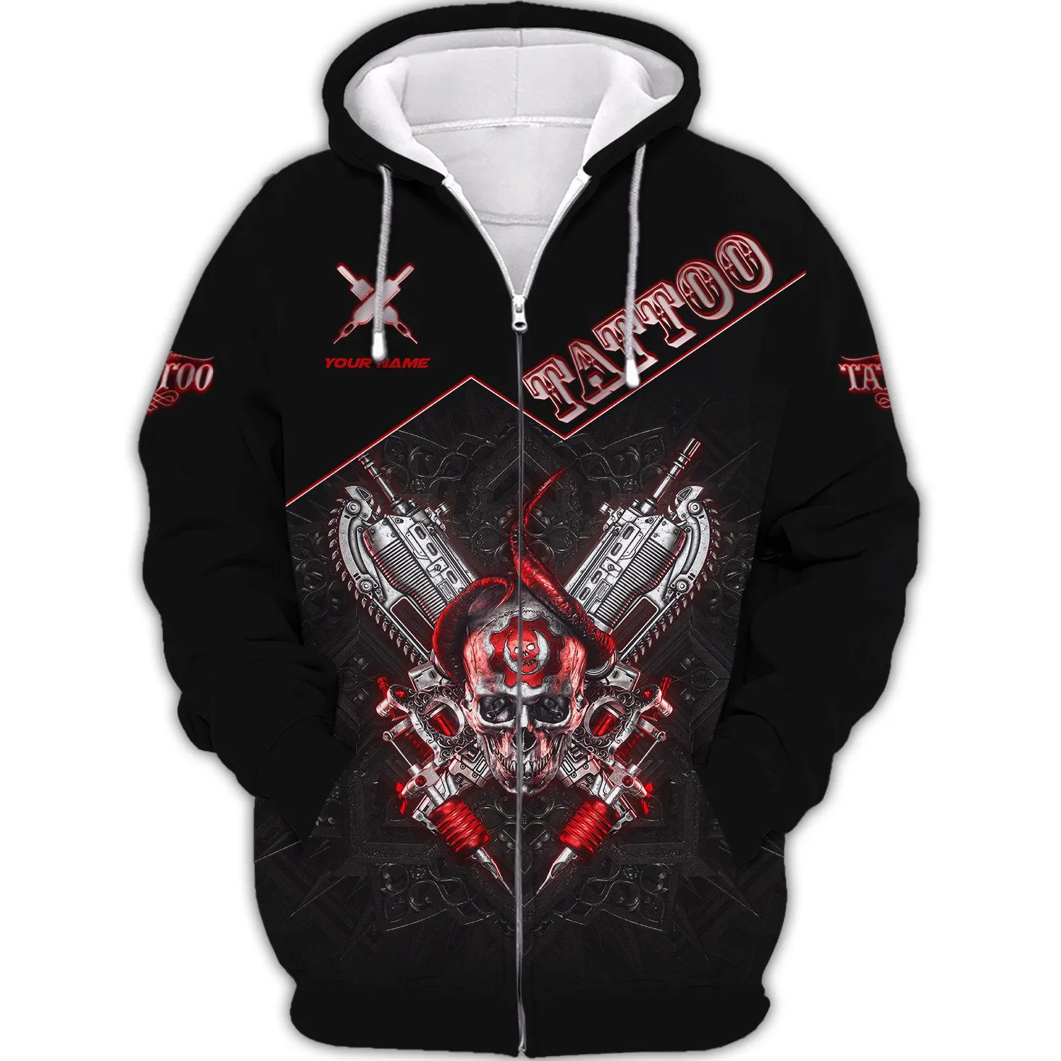 Personalized Tattoo Zipper Hoodie, Hoodie Shirts Skull Tattoo 3D Shirts Gift For Tattoo Artists