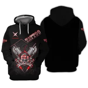 Personalized Tattoo Zipper Hoodie, Hoodie Shirts Skull Tattoo 3D Shirts Gift For Tattoo Artists