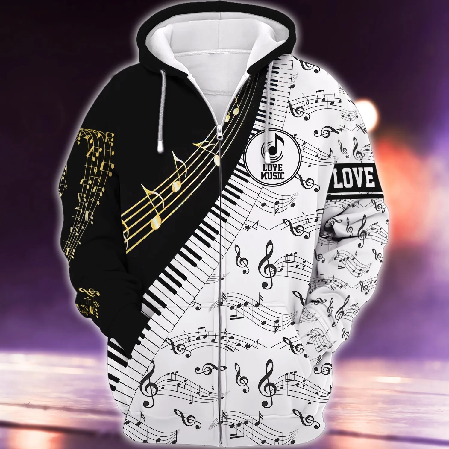 Piano Love Note Pattern 3D Full Printed Sweatshirt Hoodie Bomber, Xmas Gift for Piano Lovers