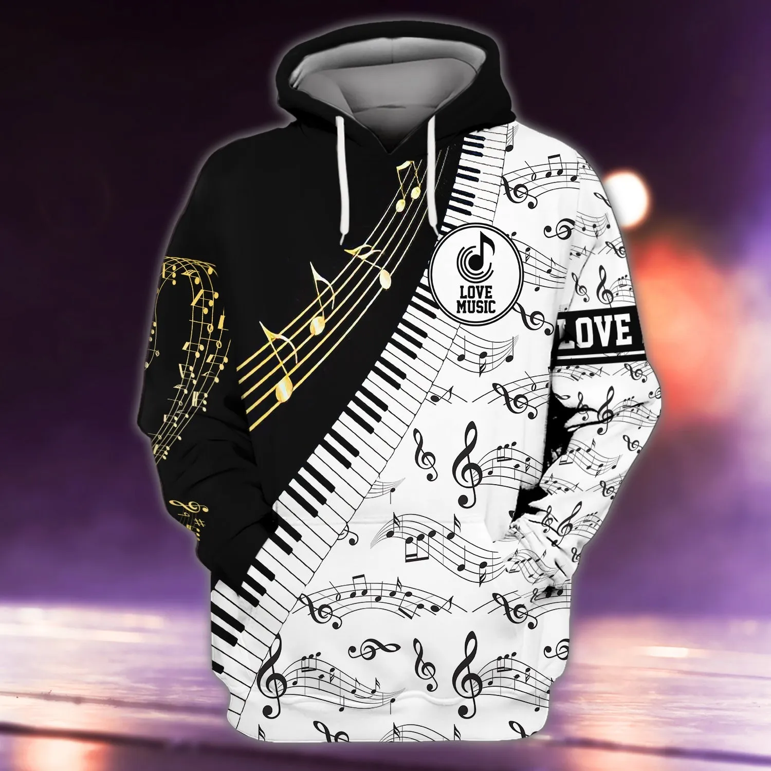 Piano Love Note Pattern 3D Full Printed Sweatshirt Hoodie Bomber, Xmas Gift for Piano Lovers