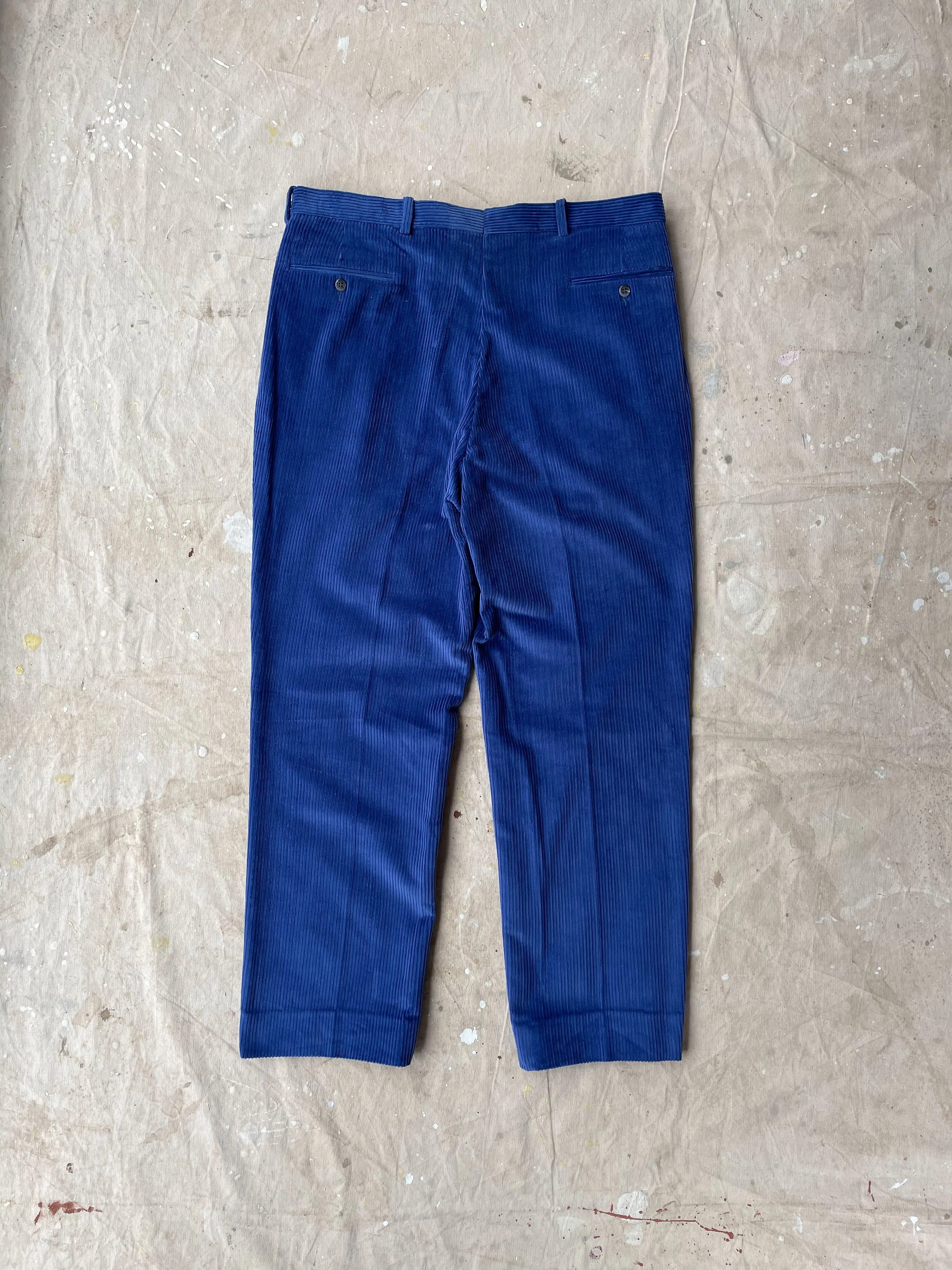 PLEATED CORDUROY PANTS—COBALT [38X31]