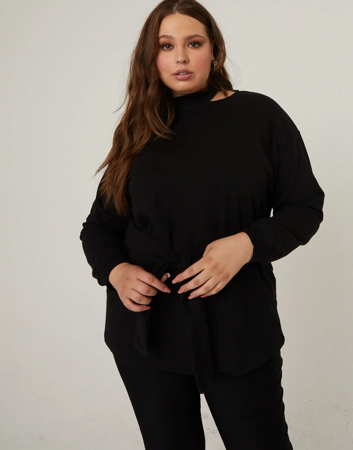 Plus Size Cinched Cold Shoulder Sweatshirt