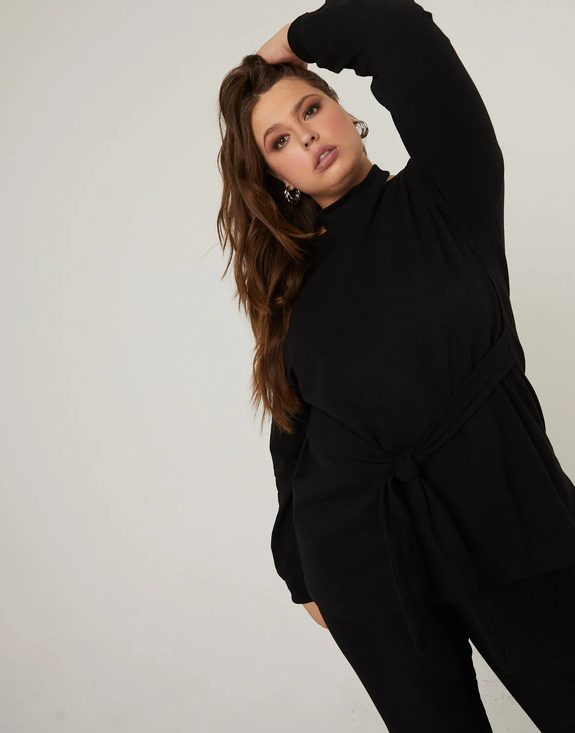 Plus Size Cinched Cold Shoulder Sweatshirt