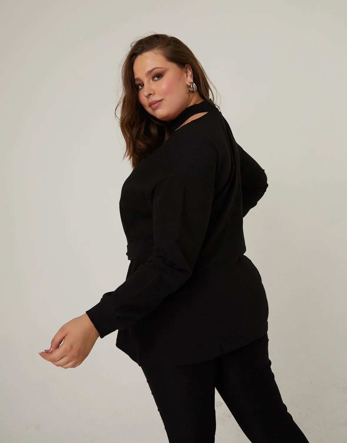 Plus Size Cinched Cold Shoulder Sweatshirt