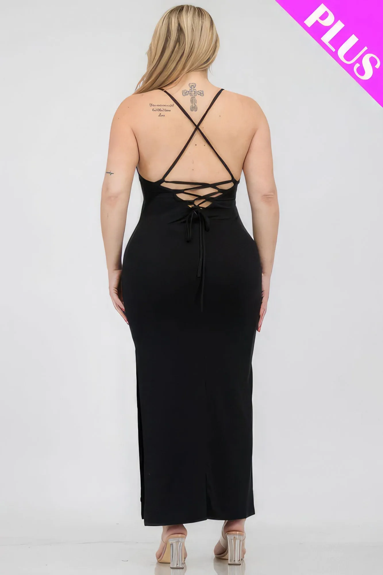 Plus Size Crisscross Back Split Thigh Maxi Dress