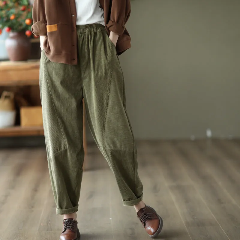 Plus Size Pockets Patchwork Corduroy Pants Fall