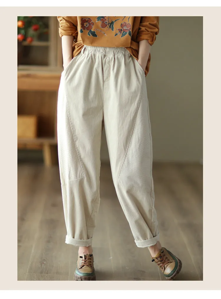 Plus Size Pockets Patchwork Corduroy Pants Fall