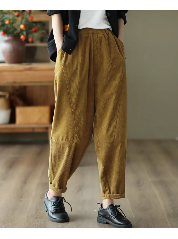 Plus Size Pockets Patchwork Corduroy Pants Fall